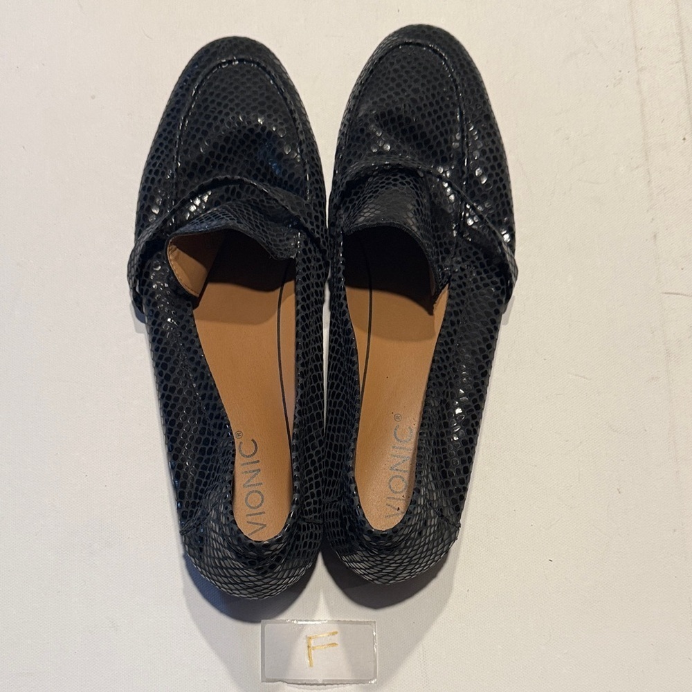 Vionic Shiny Black Snake-Print Loafers - Picture 3 of 4